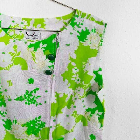 Vintage green floral dress, sleeveless - Picture 5 of 7